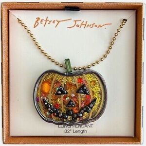RARE Betsey Johnson Pumpkin Shaker Necklace Pendant Jack-o-Lantern Halloween